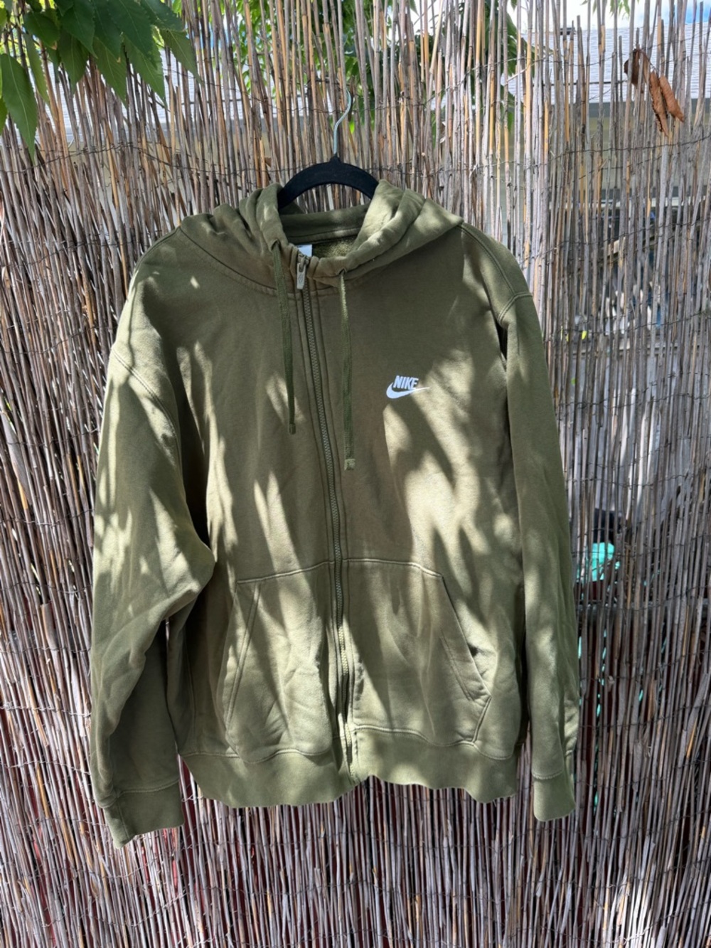 Nike Olive Green Zip Hoodie with White Swoosh